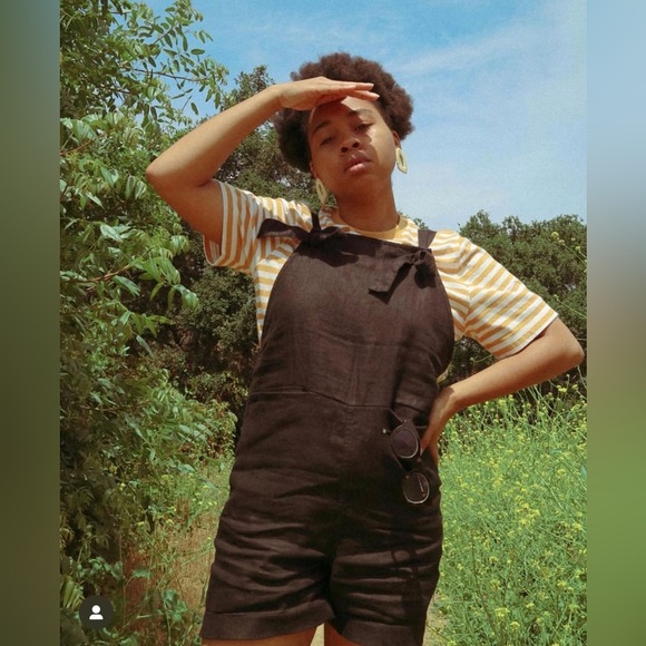 Beaton Linen 100% Linen Shortalls Overall Shorts Romper in Black - Picture 3 of 12